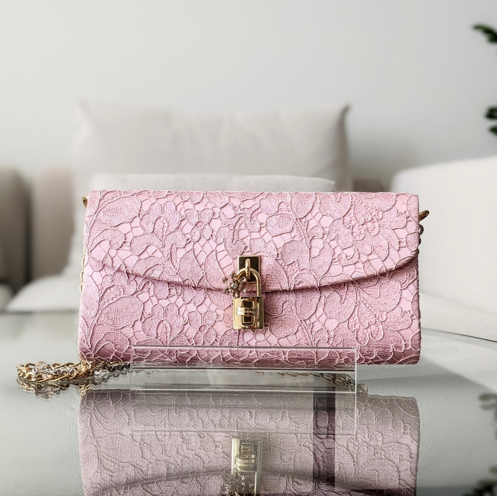 Dolce & Gabbana Lace and Satin Padlock Chain Clutch